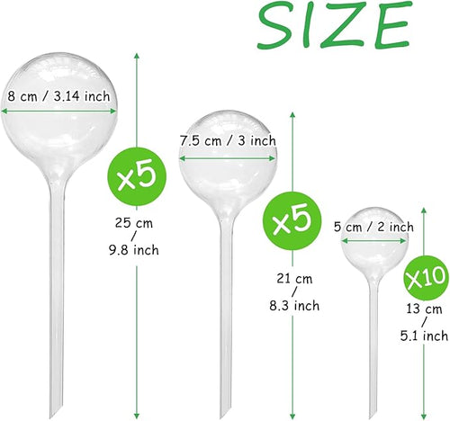 20 PCS Clear Plant Watering Globes,Plastic Watering Bulbs,Self Watering Planter,Flower Automatic Watering Device for Plants Indoor,Outdoor,Flowerpot,Home Garden(Large,Medium,Small)