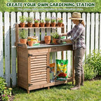 ketive outdoor potting bench with storage, 41-inch metal shown in use