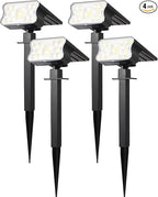 HGGH Solar Lights Outdoor Waterproof IP67, 60 LED 3 Lighting Modes Solar Spot Lights Outdoor for Yard Garden Pathway Landscape, Auto On/Off, Function 2 in 1(Cool White, 4 Pack)