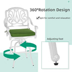 VIVIJASON 3-Piece Patio Swivel Bar Stools Set, All Weather Cast Aluminum Outdoor Bar Height Bistro Set with 2 Cushioned Bar Chairs & 35.4" High Bar Table w/Umbrella Hole for Backyard, Lawn, White