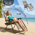 Zero Gravity Lounge Chair Adjustable Outdoor Reclining Chair Folding Patio Anti-Gravity Indoor Outdoor Lounge Chair w/Pillow, Cup Holder (One Chair -Beige)