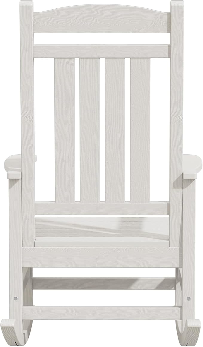 KINGYES Oversized Patio Rocking Chair Set of 2, High Density Polyethylene Outdoor Rocking Chairs with 330lbs Support for Adults, White