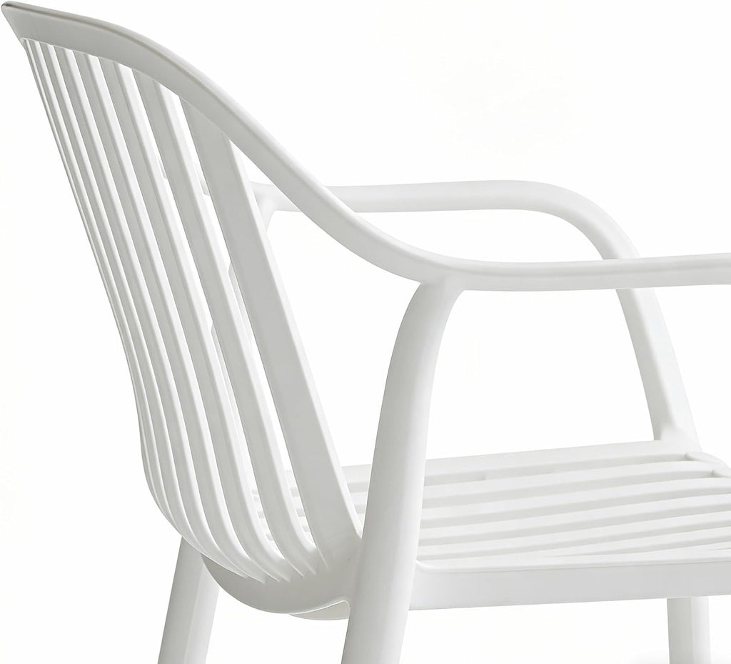 UV-Resistant Outdoor Dining Chairs, Set of 4 (White) | UV-Resistant, Sackable, No Assembly Needed, 300lb Capacity, Plastic Modern Armchairs for Patios