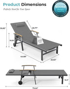 Ciokea Outdoor Lounge Chair with Pillow Set of 2, 5-Position Aluminum Chaise Lounge with Wheels & Armrests, 400 lbs Heavy Duty Patio Pool Chair for Backyard, Deck, Beach & Poolside, Grey