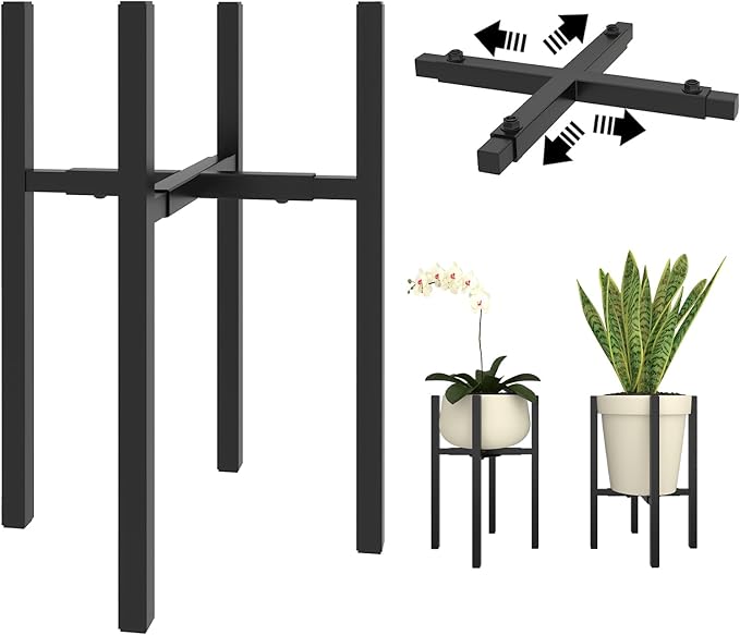 Adjustable Plant Stand Indoor Outdoor, Metal Plant Stand 9 to 15 Inches, Mid Century Modern Floor Flower Pots Stand, Plant Holder for Home Garden Decor Load Bearing 160 LB Black