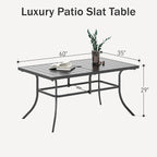 PHI VILLA 6-Person Outdoor Metal Steel Slat Dining Rectangle Table with Adjustable Umbrella Hole, Weather-Resistant for Patio Outdoor Use, Black