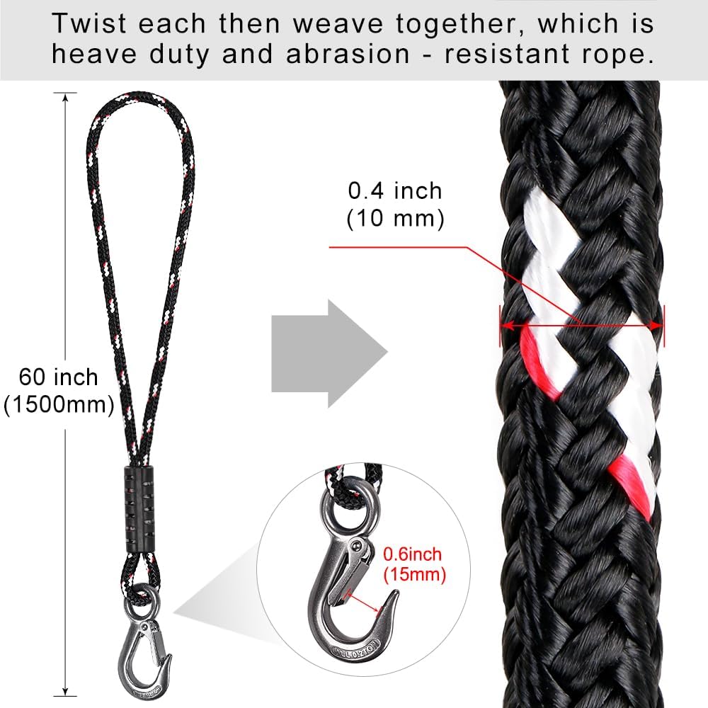 1Pcs 59" Tree Swing Ropes Hanging Swing Strap for Hammock Black | 2500LBs Capacity Hanging Swing Rope with Hook Hammock Chair Strap for Hanging Swing Chair, Tree Branch, Tree Swing Seat