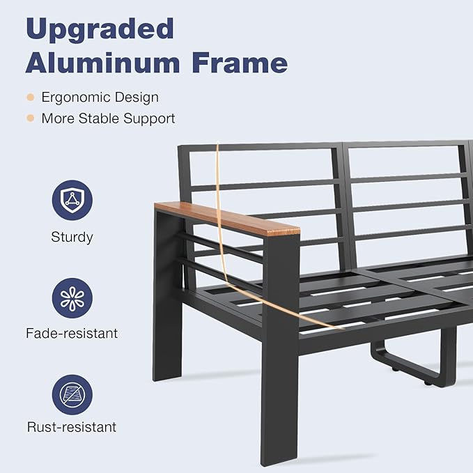 Aoxun Aluminum Patio Furniture Set with Umbrella 5 Seats, Oversized Outdoor Sectional with Washable Thick Cushions, Coffee Table and Waterproof Cover, Patio Conversation Sets for Porch, Balcony, Deck