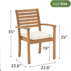 OC Orange-Casual Stackable Patio Dining Chairs Set of 2, Outdoor Acacia Wooden Chairs w/Armrest & Removeable Fabric Cushion, for Porch, Backyard, Garden, Indoor, Beige