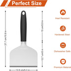 Heavy Duty Griddle Scraper, 5.3" Wide, 1.5mm Thick Stainless Steel | Full Tang, Heat-Resistant Silicone Handle, Scraper Tool for Flat Top Grill & Griddle Cleaning Accessories, Dishwasher Safe