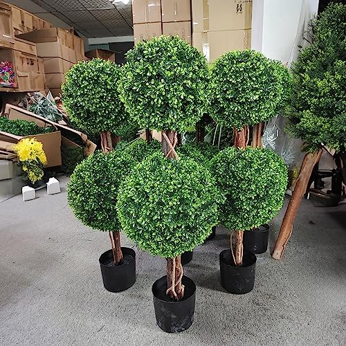 lifelike indoor&outdoor use 3ft boxwood double ball topiary showing dimensions