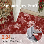 Xmas Snowflake Runner Rug 3x8 Red Washable Non Slip for Hallway | Soft,Low Pile,Snowflake Holiday Decor,for Kitchen,Hallway,Entryway,Laundry Room,Narrow Spaces