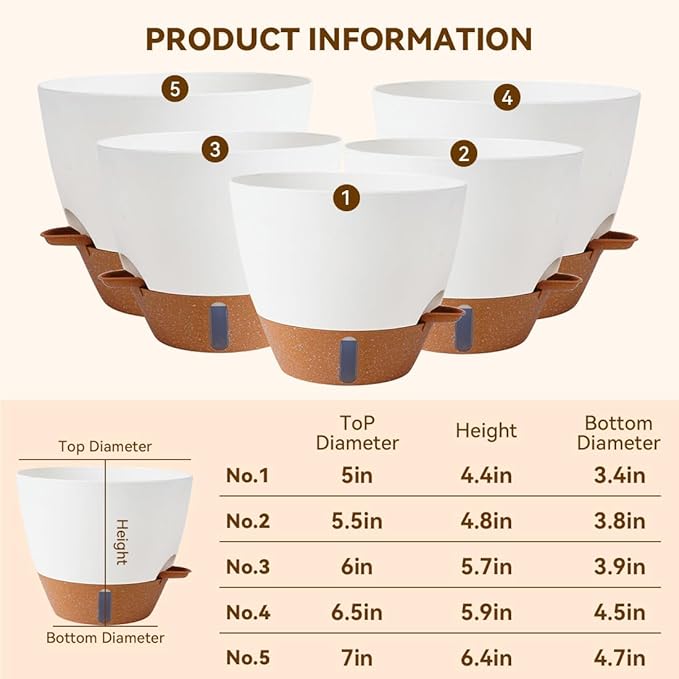 7/6.5/6/5.5/5 Inch Self Watering Pots, Plastic Flower Pots with Multi Mesh Drainage Holes and Deep Reservoir for Indoor Outdoor Garden Plants and Flowers (Green, 5/5.5/6/6.5/7)