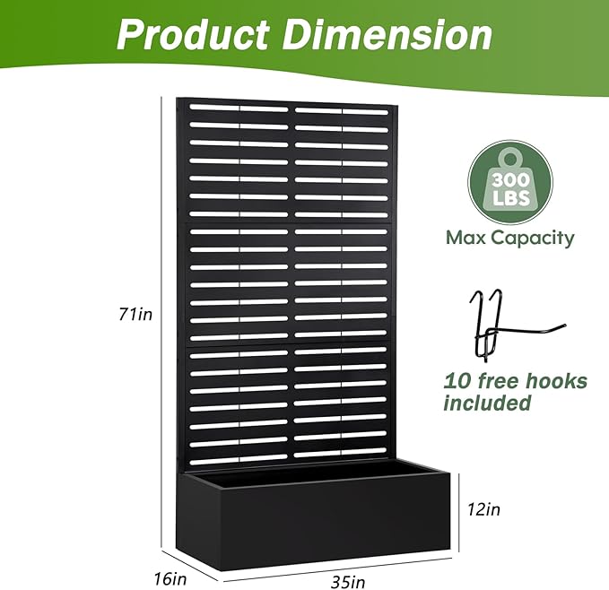 Metal Raised Garden Bed with Trellis,Planter Box for Climbing Plants, Vegetables & Vines, Features Drainage Holes and Privacy Screen.raised garden beds outdoor planters for porch (White, 71"x35"x16")