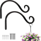 BOLITE Plant Hangers Outdoor Indoor, 12 Inch Wall Plant Hooks, Metal Bird Feeder Hanger for Hummingbird Feeders, Planters, Lanterns, Wind Chimes, Home Decor, 2 Pack, Black, Gifts for Women Men
