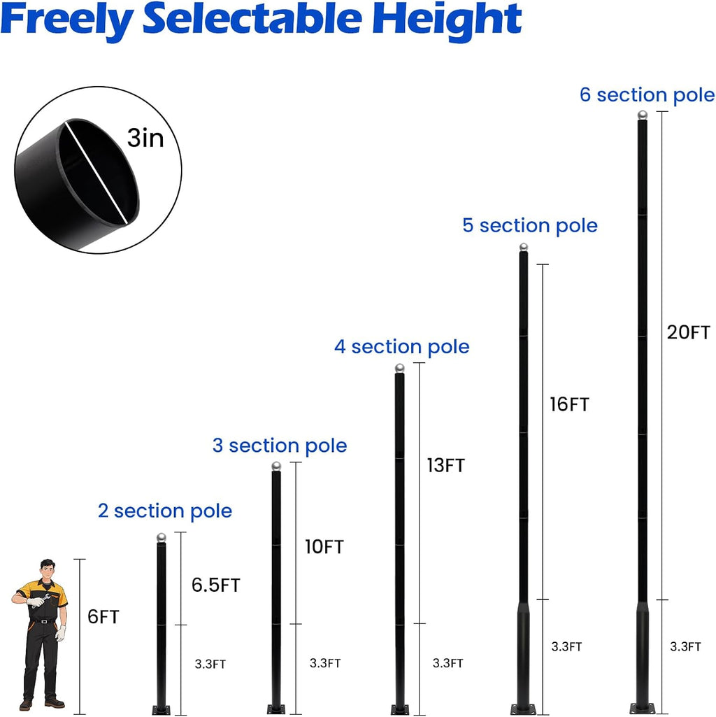 Street Light Pole 10ft Tall，Outdoor Split Adjustable Heavy-Duty Metal | Solar Light Pole with Rebar Cage and Ground Screw，Suitable for Basketball Courts, Parking Lots and Streets.