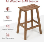 All-Weather Bar Stools Set of 2, 28" Height Outdoor Barstools with 400 lbs Weight Capacity, Looks Like Real Wood, for Bar, Kitchen Counter, Pool, and Patio, Teak
