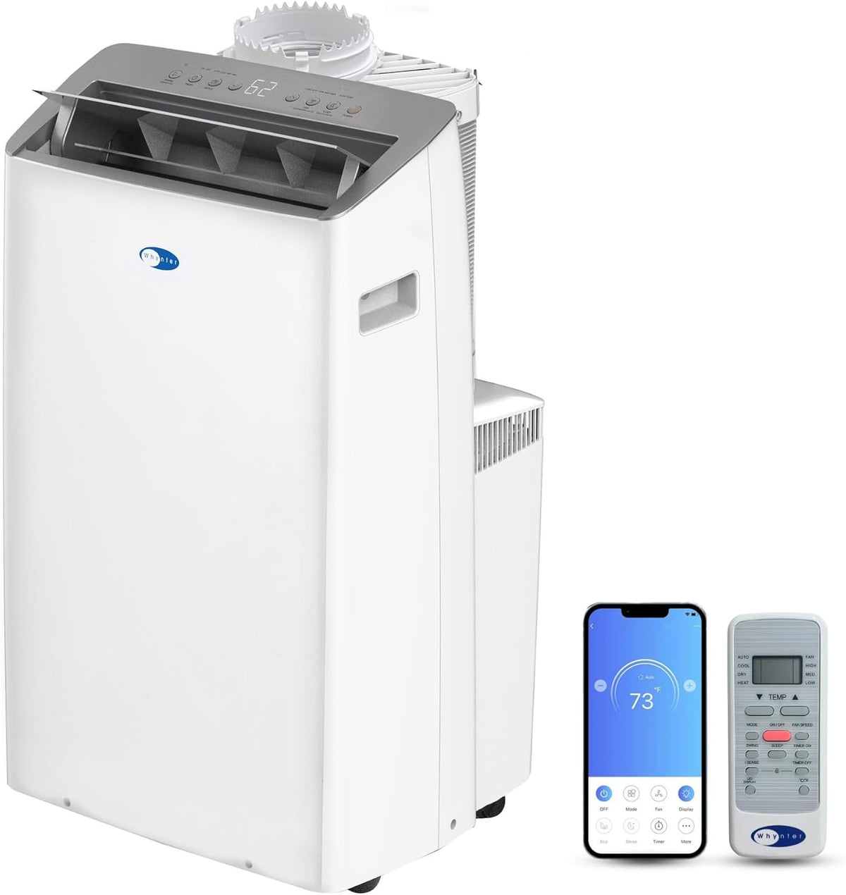 whynter dual hose smart portable air conditioner, 14000 shown in use