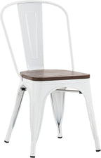 Nazhura Metal Dining Chair Farmhouse Tolix Style for Kitchen Dining Room Café Restaurant Bistro Patio, 18 Inch, Stackable, Waterproof Indoor/Outdoor (Sets of 4) (White with Wood Padding)