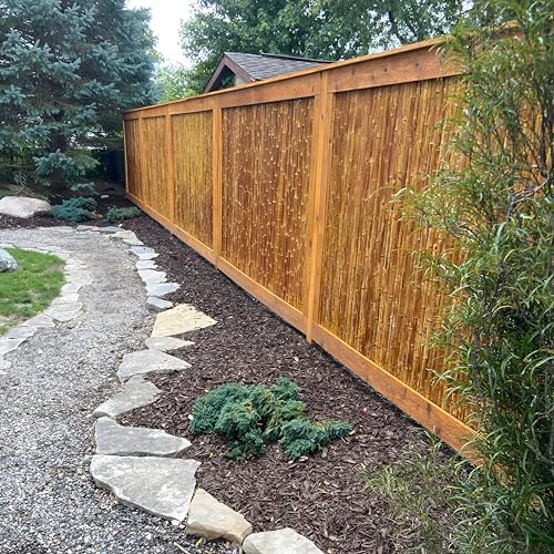 forever bamboo caramel brown bamboo fence roll outdoor, close-up detail