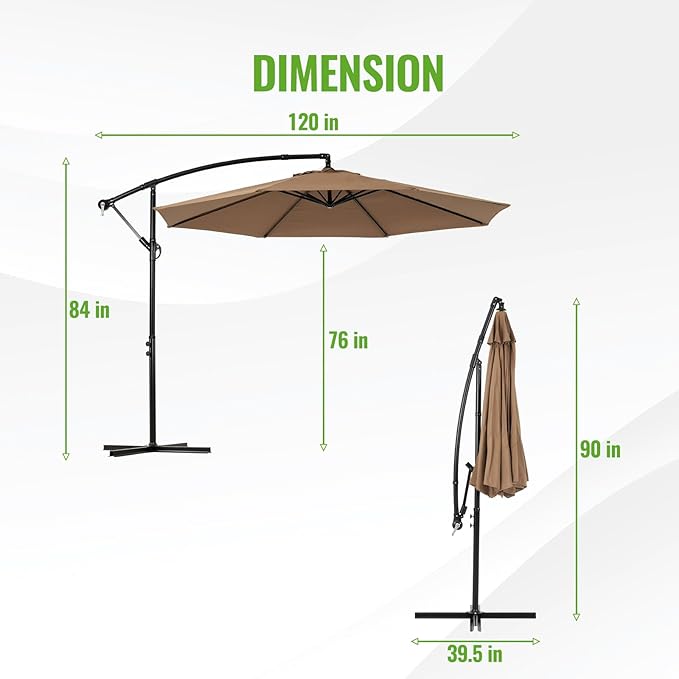 Backyard Expressions 10FT Cantilever Patio Umbrella – Outdoor Offset Hanging Umbrella with Smooth Crank, Tilt Adjustment & UV Protection – Heavy-Duty Steel Frame (Base Not Included)