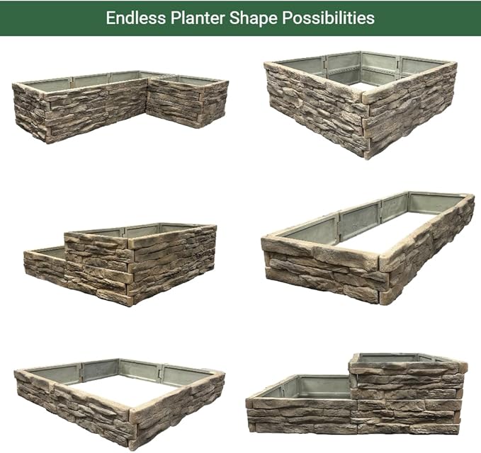 Raised Garden Bed Outdoor Tan/Brown Ledgestones Composite Polyurethane Natural Look Stone Garden Planter Box (4-Pack)