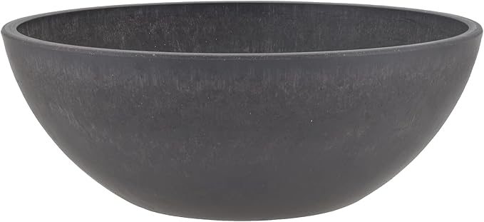 PSW Pot Collection M25DC 10-inch Plastic/Stone/Wood Composite Low Bowl Planter – No Drainage Hole (Drillable), Shallow Indoor/Outer Pot for Succulents, Bonsai, Fairy Gardens, Herbs, Dark Charcoal