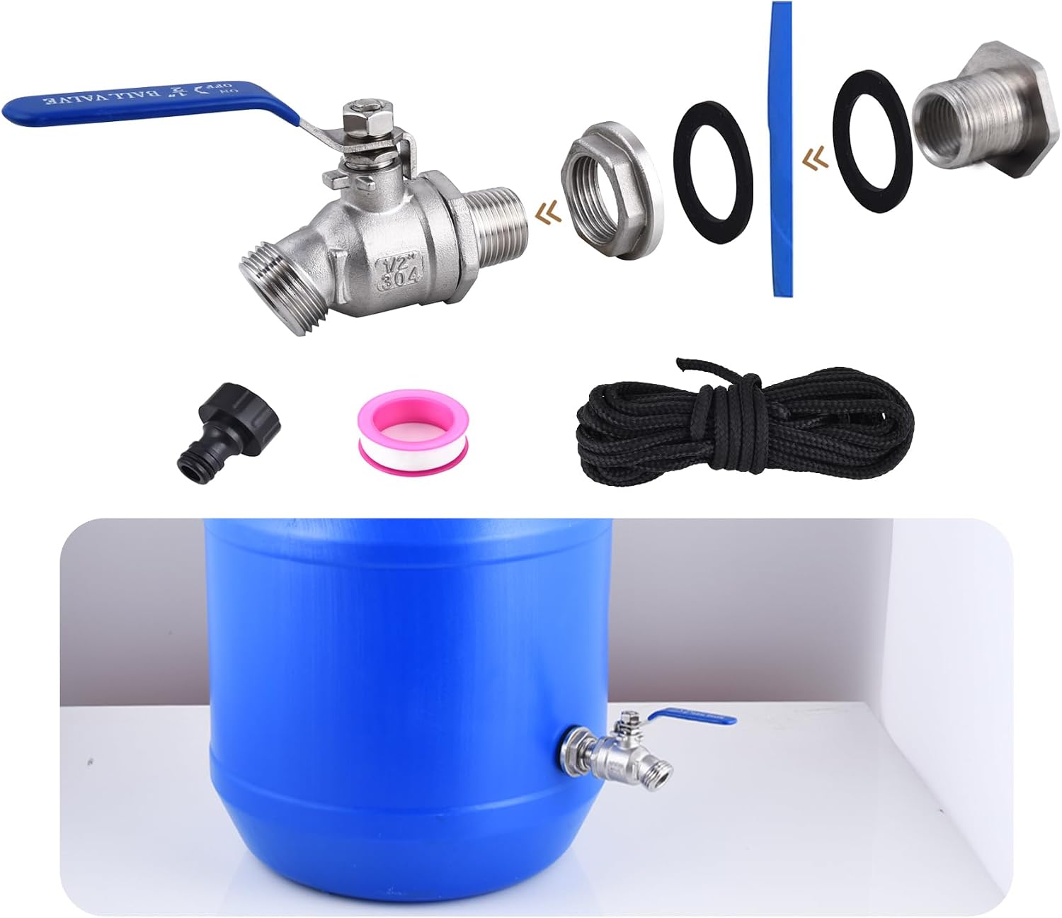 High Flow Rain Barrel Spigot Kit, Lead-Free,304 Stainless Steel Faucet Kit for Rain Water Barrel, Water Tanks, 55 Gallon Drum Etc, Spigot with Bulkhead Fitting, Tape.