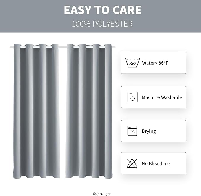 DIVA EN CAMINO DEC Outdoor Patio Curtain Waterproof Darkening Thermal Insulated Indoor Curtains for Bedroom, Porch, Living Room, Pergola, Cabana, W52 x L132, Light Gray, Set of 2 Panels