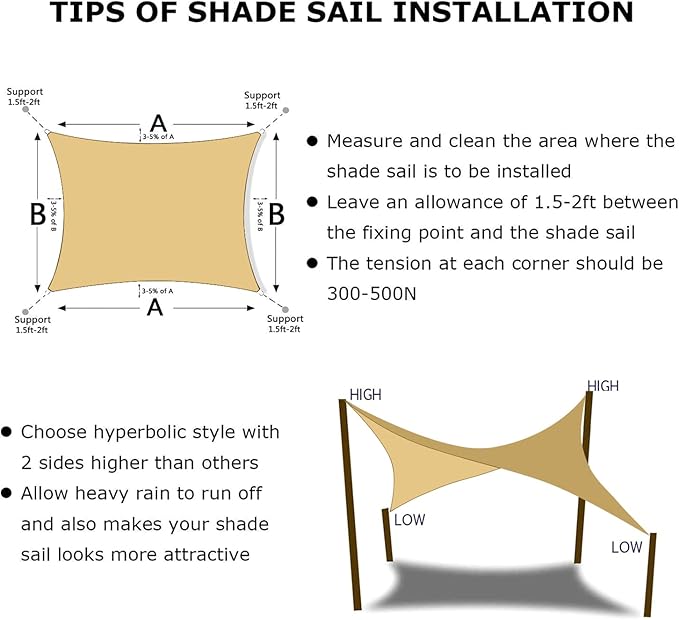 KANAGAWA 7'X12' Sand Custom Size Sun Shade Sail Rectangle UV Block Canopy Cover for Patio Backyard Lawn Garden Outdoor (Customized Available)