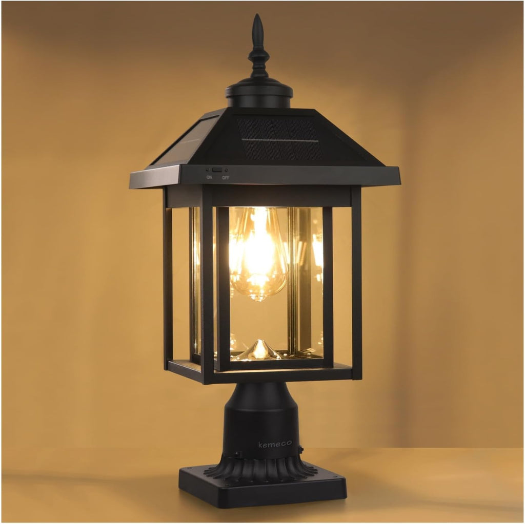 Solar Post Light Outdoor, Upgraded ST4342Q Dusk to Dawn Solar Lamp Post Light with Pier Mount Base Bright Sandy Colored LED, Waterproof Aluminum Fence Pole Lights for Gates Yard Path Garden