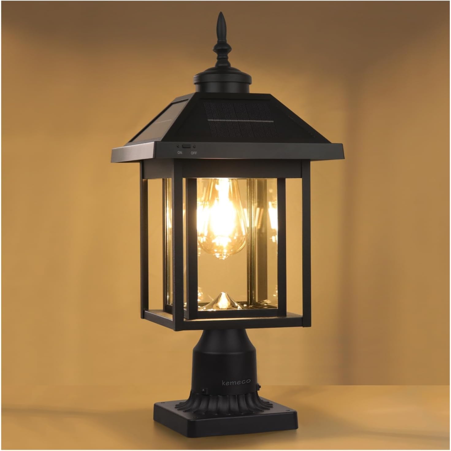 Solar Post Light Outdoor, Upgraded ST4342Q Dusk to Dawn Solar Lamp Post Light with Pier Mount Base Bright Sandy Colored LED, Waterproof Aluminum Fence Pole Lights for Gates Yard Path Garden