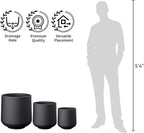 Kante 11.6" Dia Round Concrete Planter, Outdoor Indoor Large Plant Pots Containers with Drainage Hole and Rubber Plug for Home Garden Patio, Black