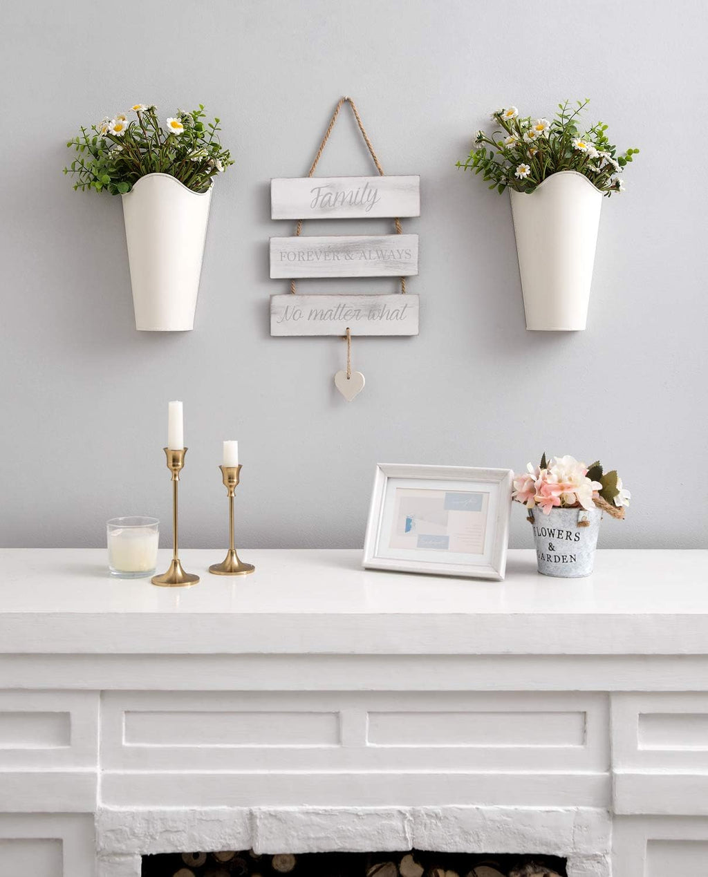 Mkono Metal Wall Planter, Hanging Vase for Flowers Plants, Set of 2, White | Rustic Farmhouse Decor, Easy Wall Mount, Faux Greenery Holder, Living Room Bedroom Kitchen Bathroom, Housewarming Gift