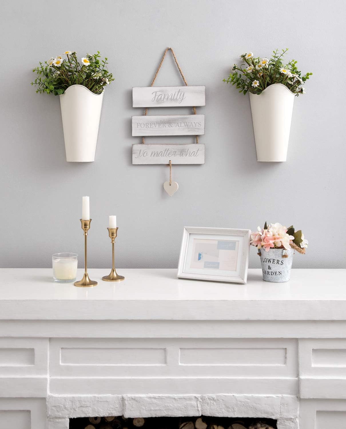Mkono Metal Wall Planter, Hanging Vase for Flowers Plants, Set of 2, White | Rustic Farmhouse Decor, Easy Wall Mount, Faux Greenery Holder, Living Room Bedroom Kitchen Bathroom, Housewarming Gift