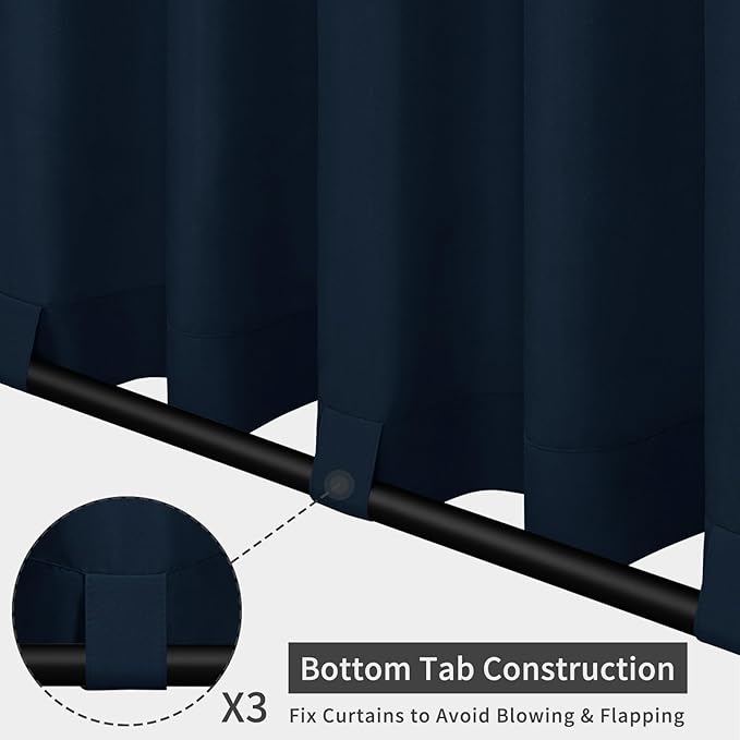 Easy-Going Outdoor Patio Curtains Detachable Tab Top Windproof Weatherproof Curtain for Cabana, Porch, Pergola and Gazebo, Tab Bottom Drape, 2 Panels, 54W x 120L inch, Navy