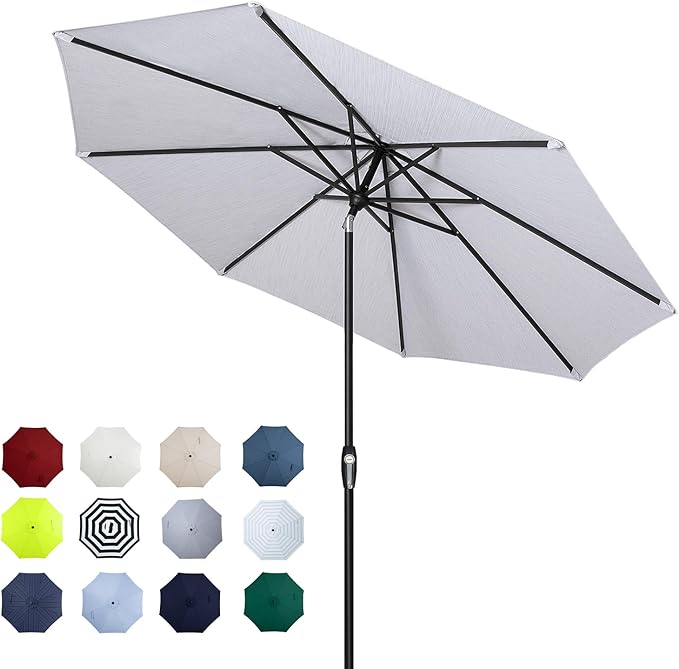 Tempera Patio Market Outdoor Table Umbrella with Auto Tilt and Crank, Large Sun Umbrella with Sturdy Pole & Fade Resistant Canopy, Easy to Set
