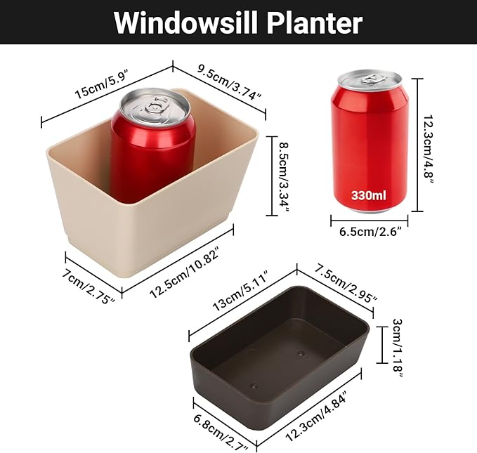 GREANER Indoor Planter Pots with Drainage, 6 Pack 6x3.8 Inch Herb Window Boxes with Saucer, Modern Plastic Plant Flower Succulent Cactus Pots for Windowsill, Garden Balcony, Home Office Outdoor Decor