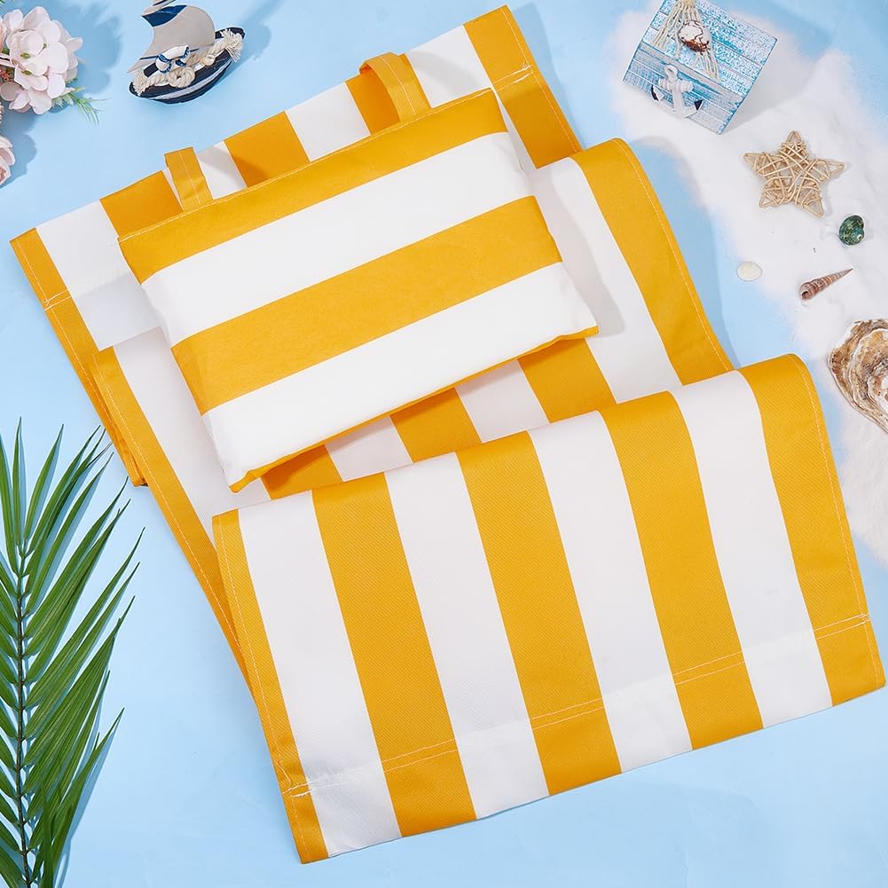 Beach Chair Replacement Cloth 115cmx43.2cm Lounge Chair Replacement Canvas Yellow and White Stripes Sling Chairs Replacement Fabric with Pillow for Sunbathing Courtyard Garden Beach