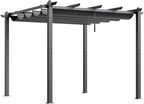VEVOR 10'x10' Outdoor Retractable Pergola with Canopy, Aluminum Pergola with Retractable Canopy, Modern Style, Sun Shade for Patios, Gardens, Decks, Backyards (Gray)