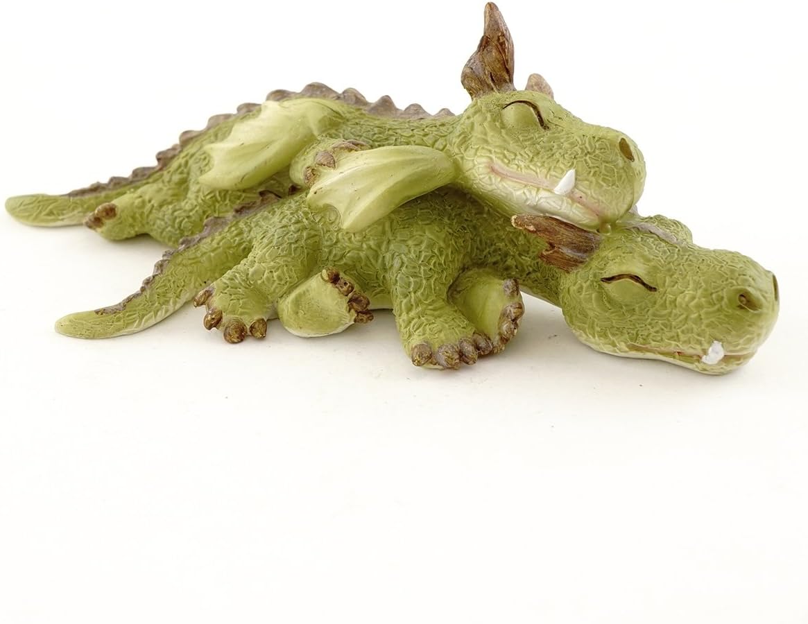 Top Collection Miniature Fairy Garden and Terrarium Mini Dragons Cuddling Figurine, Green