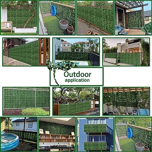 odtory artificial ivy privacy screen fence panel, green showing dimensions