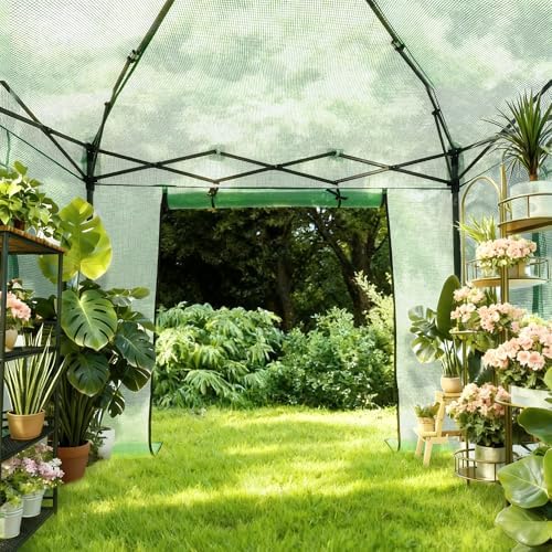 gdy 8x8ft instant pop-up greenhouse, walk-in plant gardening, view 9