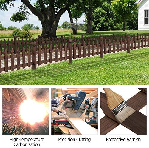 topeakmart 177.5in picket fence for garden, wooden fence shown in use