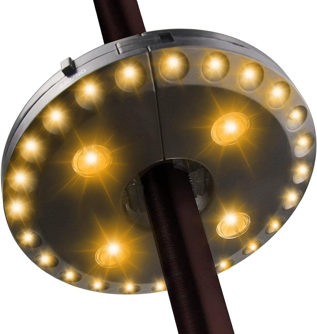 Patio Umbrella Light, 28 LED Lights, Umbrella Pole Light (Warm White) | 200 lumens 3 Lighting Modes Cordless 4 x AA Battery Operated, for Patio Umbrellas, Camping Tents or Outdoor Use