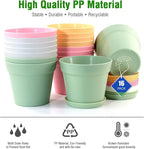 WOUSIWER 16 Pack 6 inch Plastic Planters, Indoor Flower Pots, Heavy Duty and Stylish 6 Inch Plant Pots for Indoor Plants with Drainage Holes and Tray for Plants, Flowers, Colorful