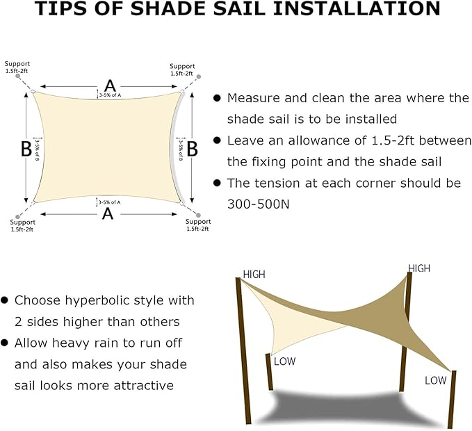KANAGAWA 9'X10' Cream Custom Size Sun Shade Sail Rectangle UV Block Canopy Cover for Patio Backyard Lawn Garden Outdoor (Customized Available)