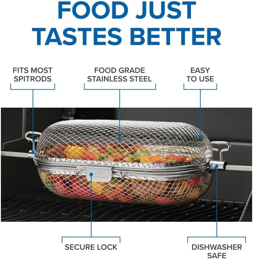 Napoleon Rotisserie Grill Basket - Stainless Steel, Fits Standard Spit Rods, Best For Wings, Fries And Roasted Veggies
