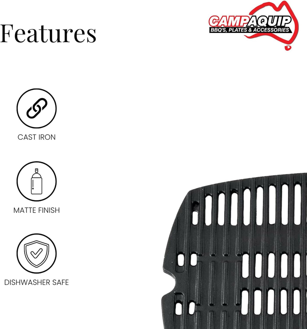 Cast Iron Barbeque Half Grill Plate for Weber Baby Q Series - Q100, Q120, Q1000, Q1200 | Weber Replacement Grill Insert | Porcelain Enamel | Superior Heat Retention