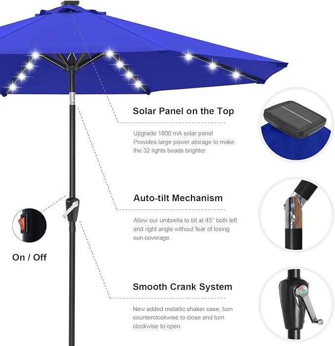 ABCCANOPY Solar Led Patio Umbrellas with 32LED Lights 11FT (Blue)